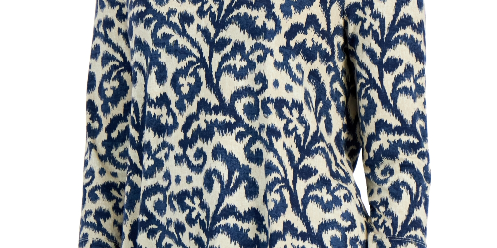 JM Collection Women's Printed Burnout Top Blue Size Large