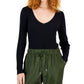 INC International Concepts Women's Ribbed Puffed-Shoulder Sweater Black Size X-Large