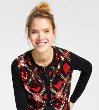 Charter Club Women's Diamond Sequined Cardigan Red Size X-Large