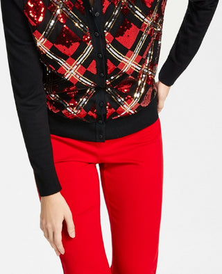 Charter Club Women's Diamond Sequined Cardigan Red Size X-Large
