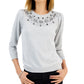 Charter Club Women's Embellished Puff Sleeve Sweater Gray Size Medium