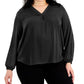 Alfani Women's High Low V Neck Blouse Black Size 3X