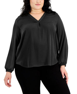Alfani Women's High Low V Neck Blouse Black Size 3X