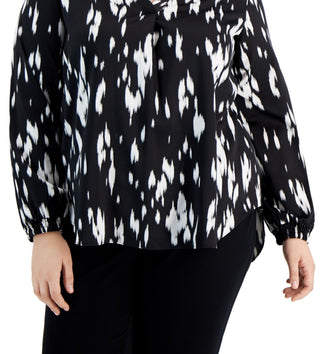 Alfani Women's Printed V Neck High Low Top Black Size 2X