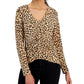 INC International Concepts Women's Leopard Ruched Front Top Brown Size X-Small