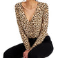 INC International Concepts Women's Leopard Ruched Front Top Brown Size X-Small
