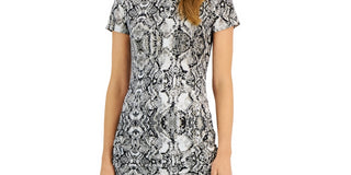 INC International Concepts Women's Printed Bodycon Mini Dress Black Size M