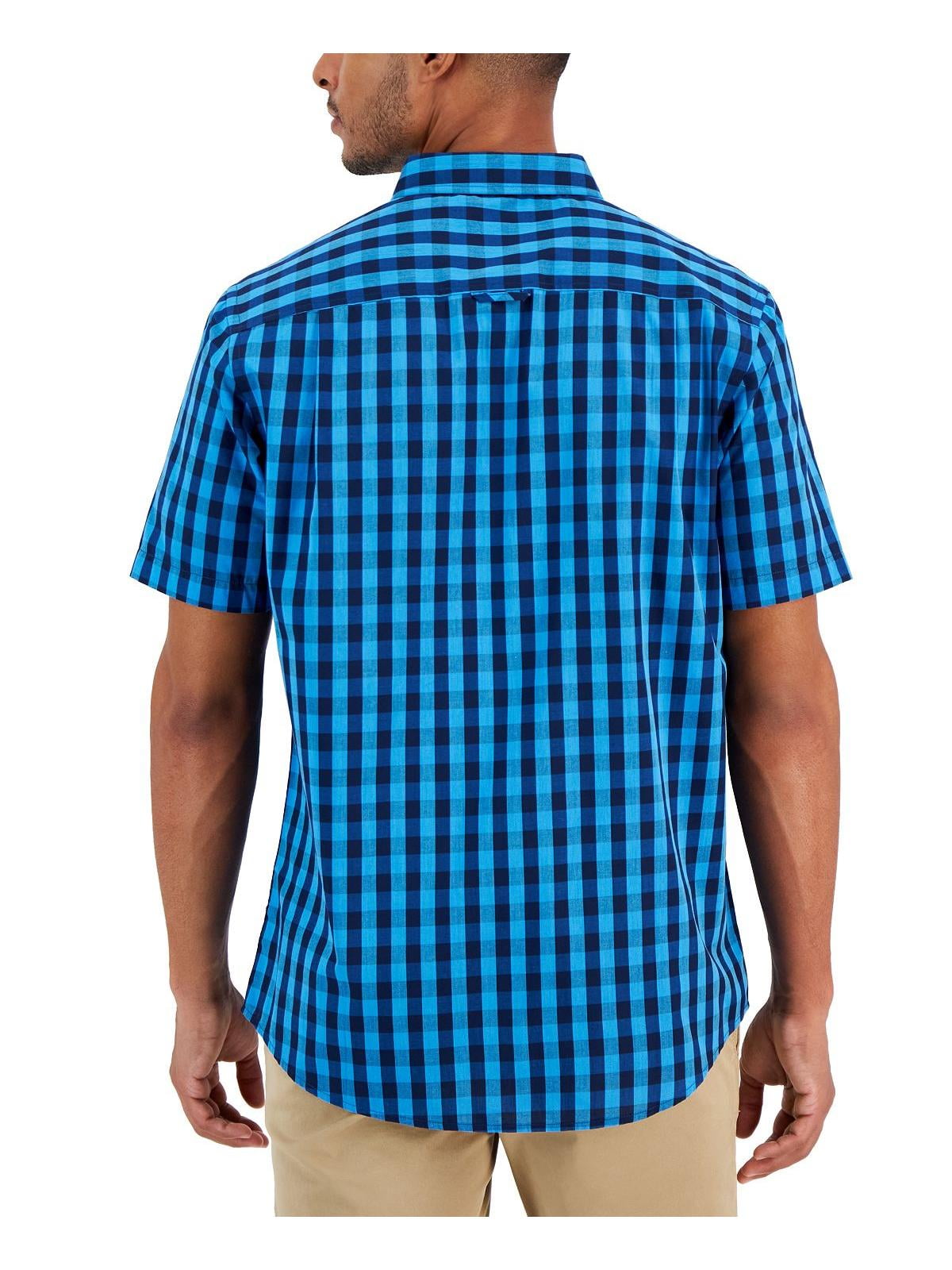 Club Room Men's Short Sleeve Plaid Shirt Blue Size XXX-Large