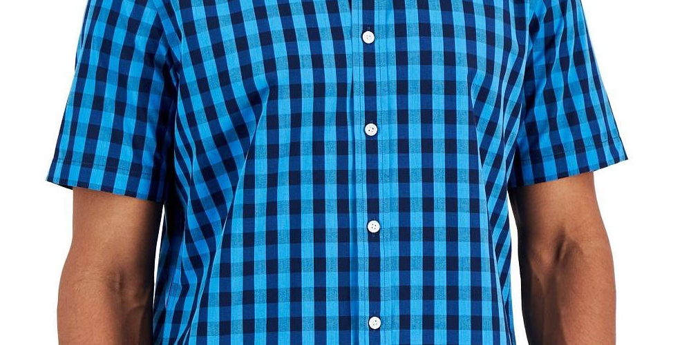 Club Room Men's Short Sleeve Plaid Shirt Blue Size XXX-Large