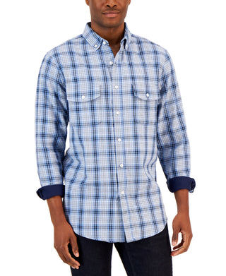Club Room Men's Double Faced Woven Long Sleeve Shirt Blue Size X-Large