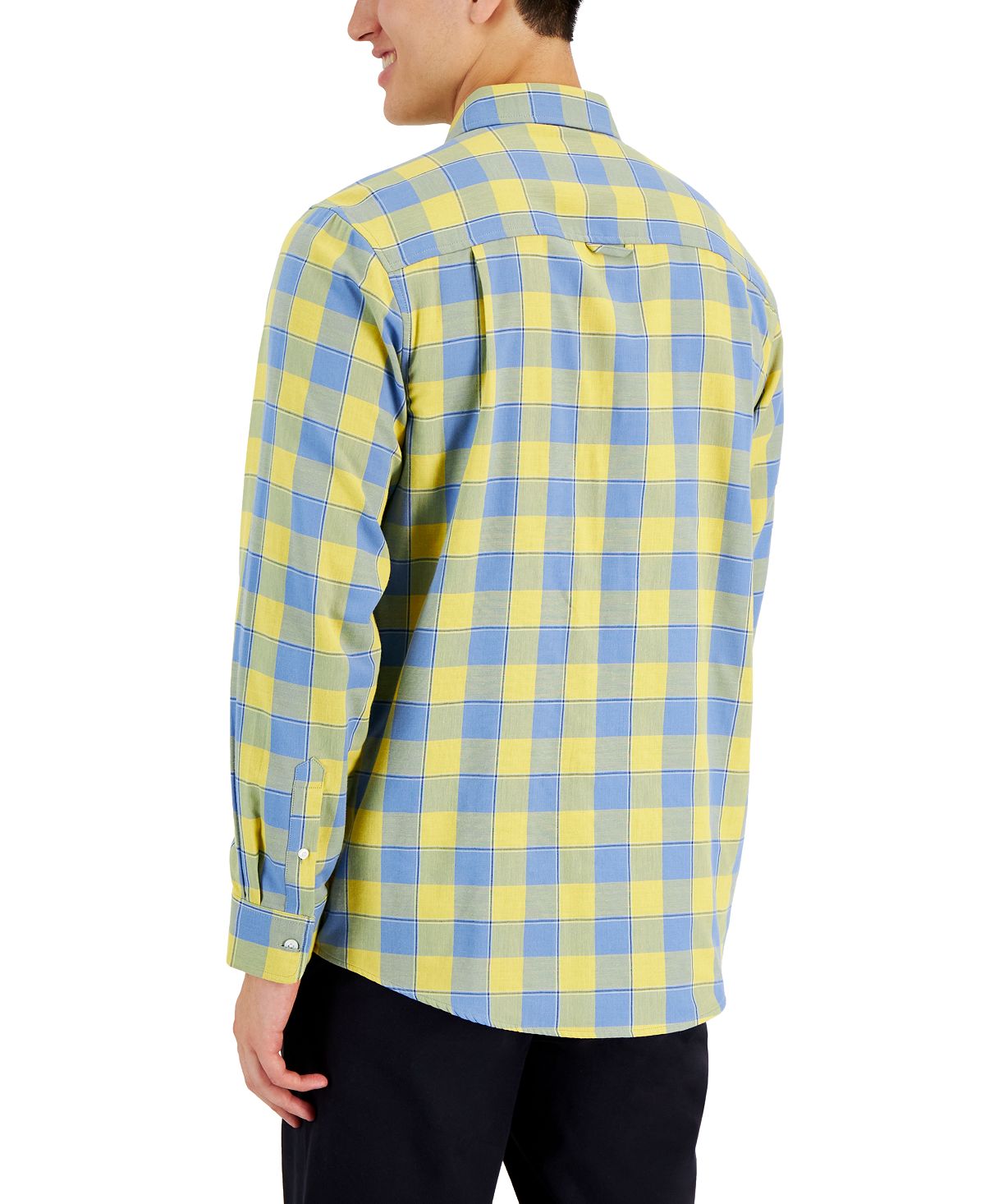 Club Room Men's Tac Plaid Double Faced Woven Long Sleeve Shirt Yellow Size Medium