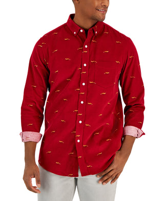 Club Room Men's Long Sleeve Corduroy Fox PrinT-Shirt Red Size Medium