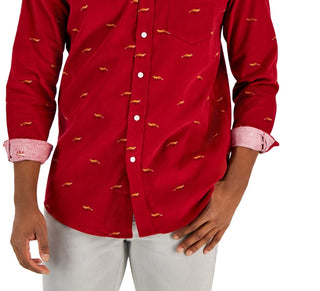 Club Room Men's Long Sleeve Corduroy Fox PrinT-Shirt Red Size Medium