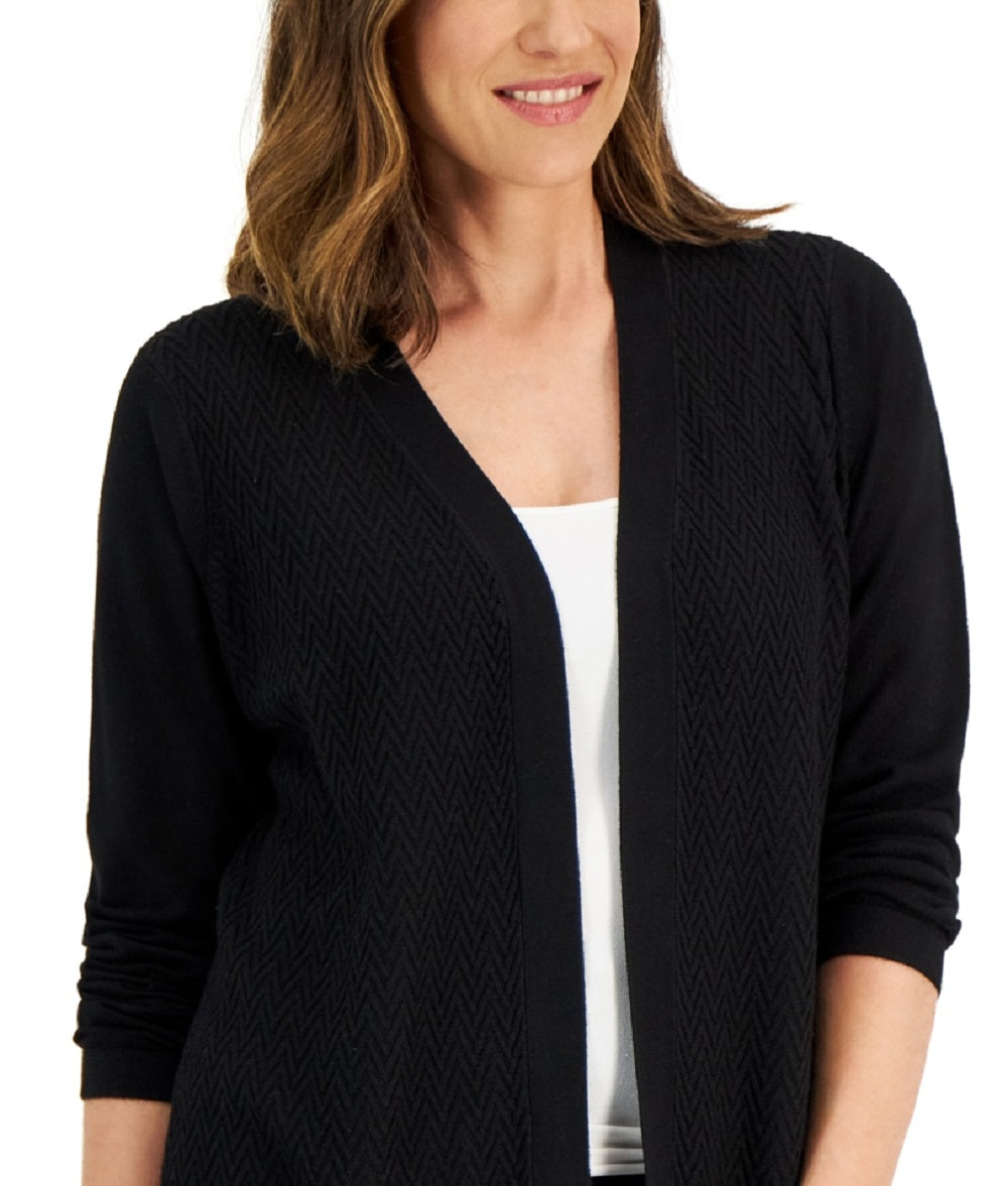 Karen Scott Women's Open Stitch Open Front Cardigan Black Size Medium
