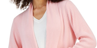 Karen Scott Women's Shawl Collar Long Cardigan Pink Size X-Small