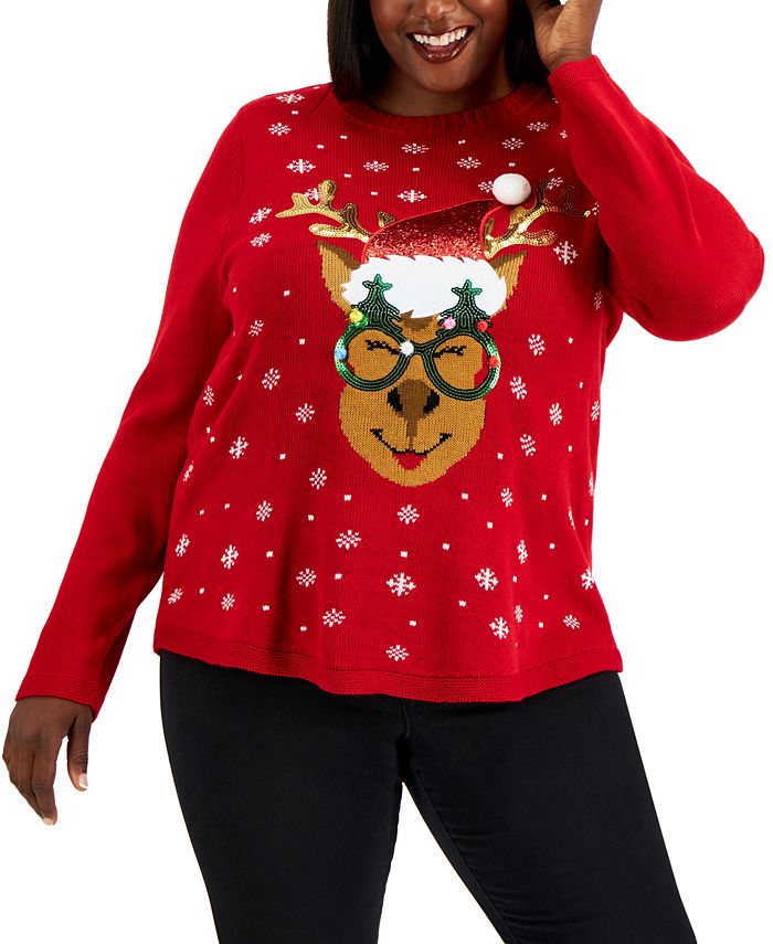 Karen Scott Women's Reindeer Embellished Sweater Red Size 1X