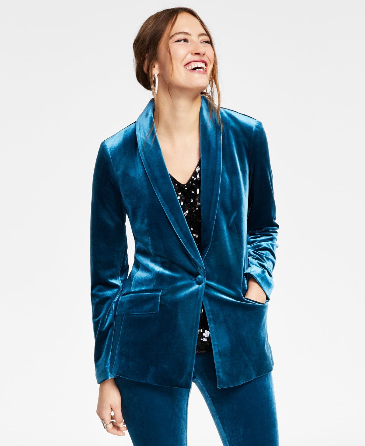 INC International Concepts Women's Velvet Blazer Blue Size XL