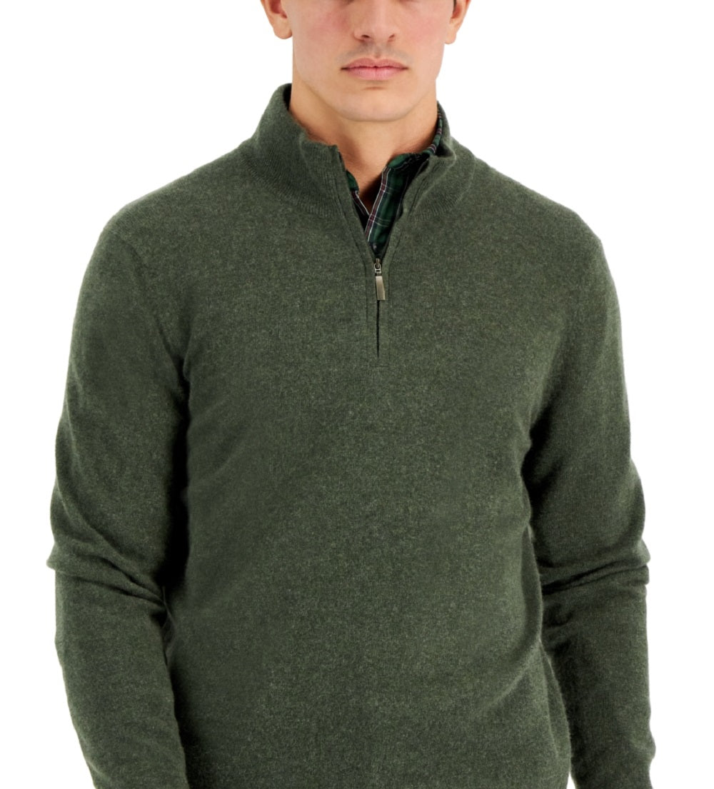 Club Room Men's Cashmere Quarter Zip Sweater Green Size Large