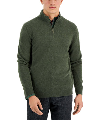 Club Room Men's Cashmere Quarter Zip Sweater Green Size Large