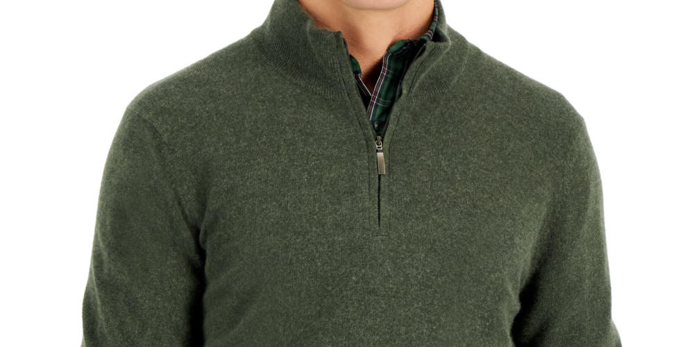Club Room Men's Cashmere Quarter Zip Sweater Green Size X-Large
