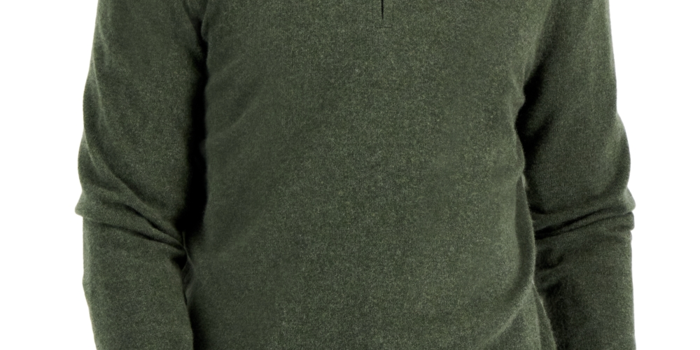 Club Room Men's Cashmere Quarter Zip Sweater Green Size X-Large