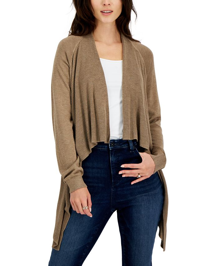 INC International Concepts Women's Cascade Open Front Cardigan Brown Size Large