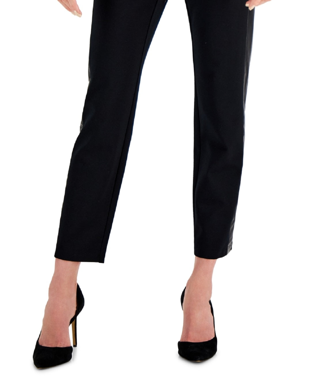 JM Collection Women's Faux Leather Trim Pants Black Size Petite Medium