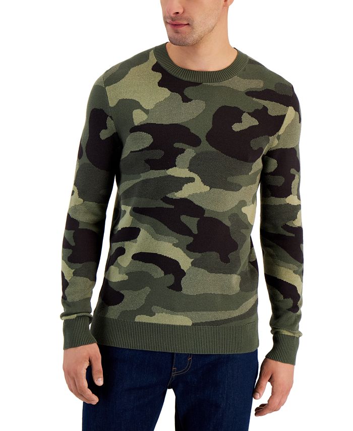 Alfani Men's Camo Print Crewneck Sweater Green Size X-Large