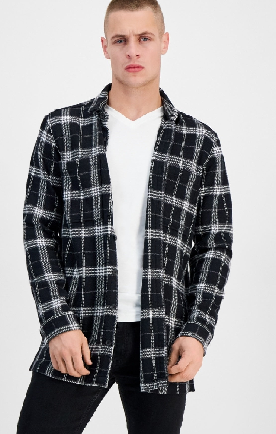 INC International Concepts Men's Colon Classic Fit Plaid Shirt Jacket Black Size Large