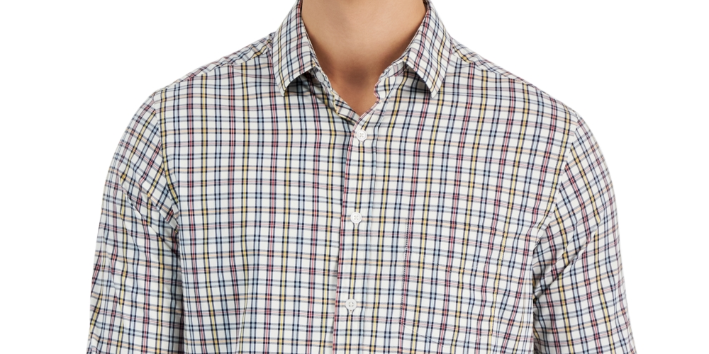 Club Room Men's Plaid Collared Button Down Shirt Beige Size Medium