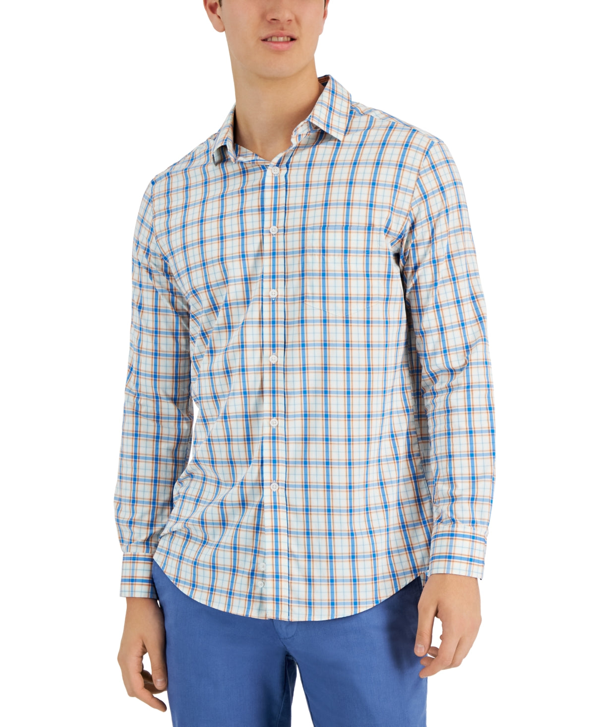 Club Room Men's Woven Collared Button Down Shirt Blue Size X-Large