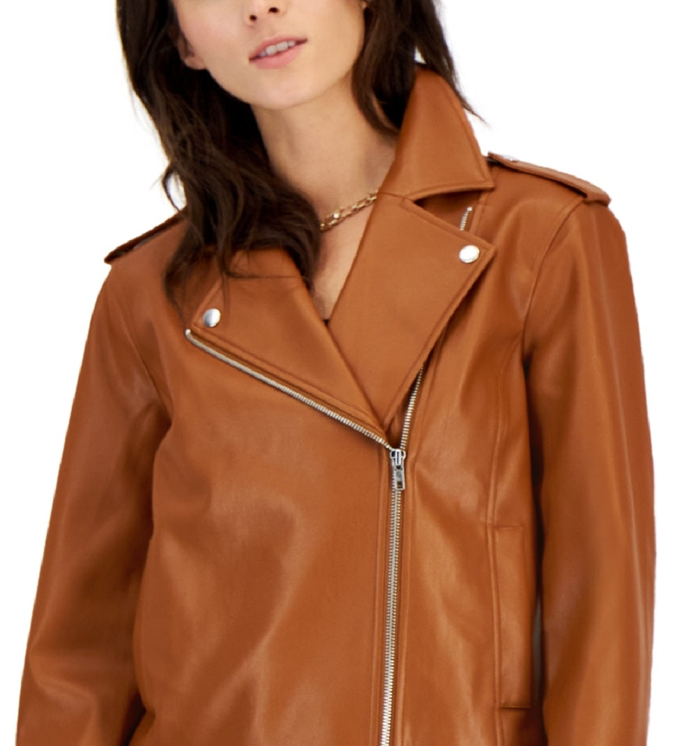INC International Concepts Women's Faux Leather Jacket Brown Size Medium