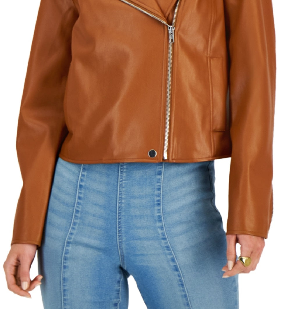 INC International Concepts Women's Faux Leather Jacket Brown Size Medium
