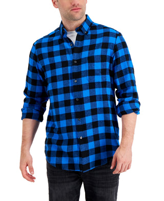 Club Room Men's Regular Fit Plaid Flannel Shirt Blue Size Small