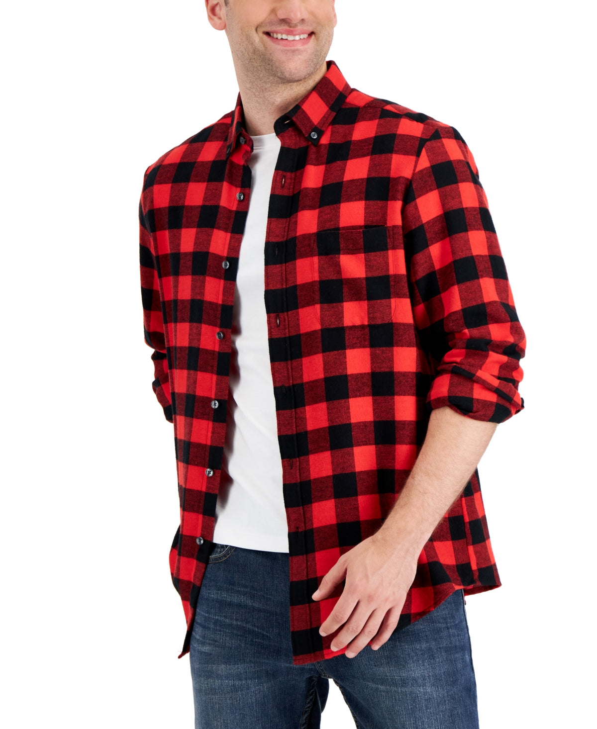 Club Room Men's Regular Fit Plaid Flannel Shirt Red Size XX-Large