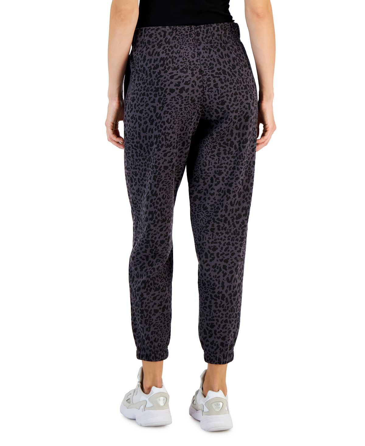 ID Ideology Women's Fleece Cheetah Print Jogger Pants Black Size Medium