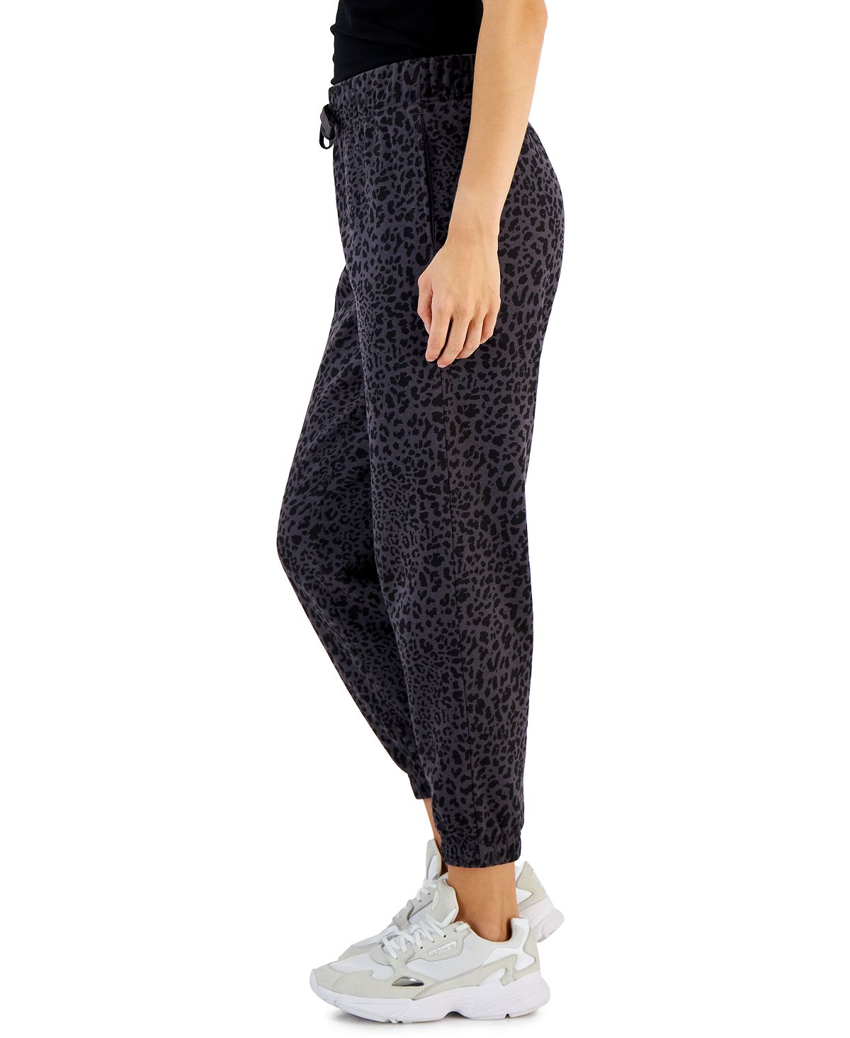 ID Ideology Women's Fleece Cheetah Print Jogger Pants Black Size Medium