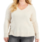 Style & Co Women's V Neck Sweater Brown Size 2X