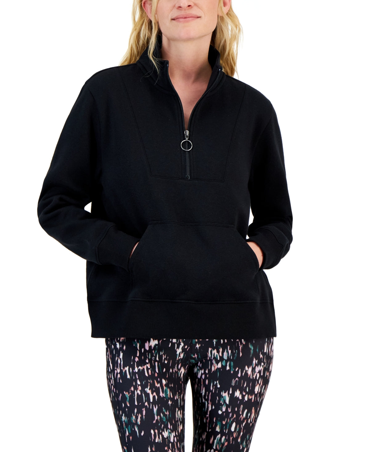 ID Ideology Women's Relaxed Colorblocked Zip Sweatshirt Pullover Black Size 2XL