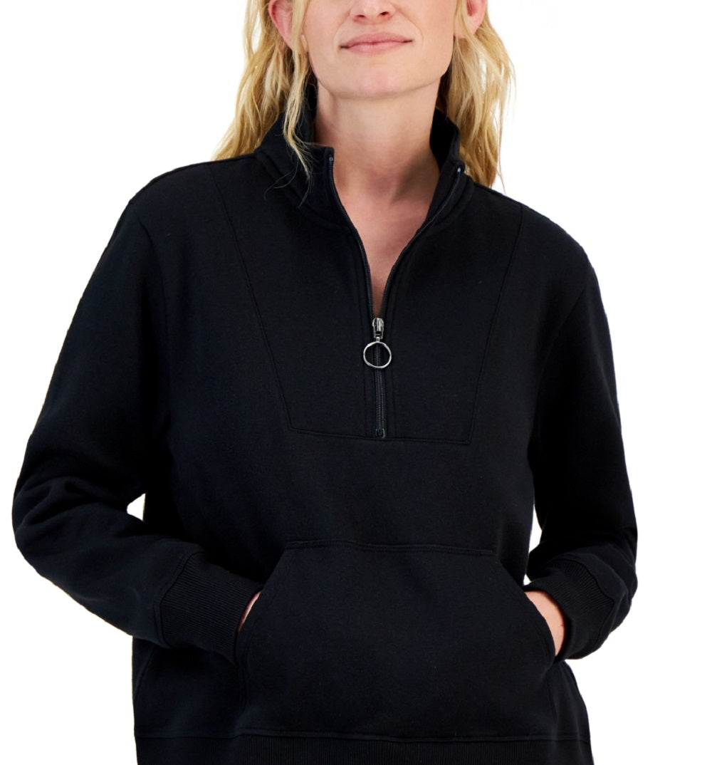 ID Ideology Women's Relaxed Colorblocked Zip Sweatshirt Pullover Black Size 2XL