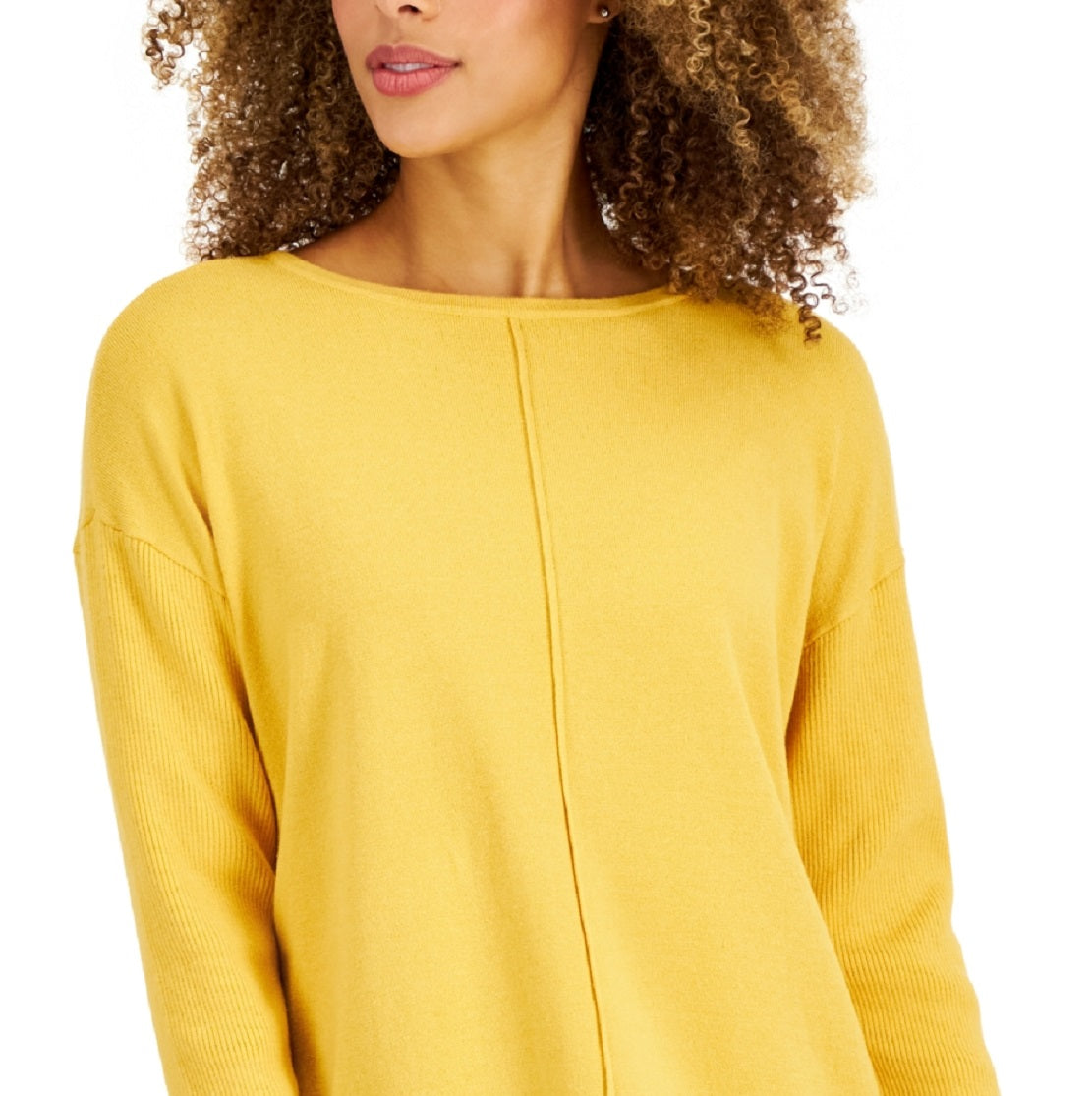 Style & Co Women's Seam Front Tunic Sweater Yellow Size Large