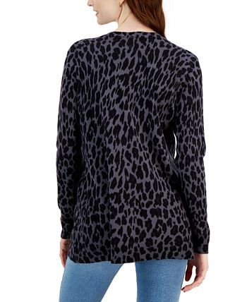 Style & Co Women's Printed Cardigan Gray Size X-Small