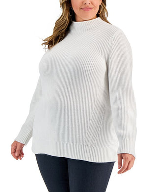 Karen Scott Womens Cotton Ribbed Mock Neck Sweater White Size 1X