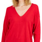 INC International Concepts Women's Solid V Neck Sweater Red Size X-Large