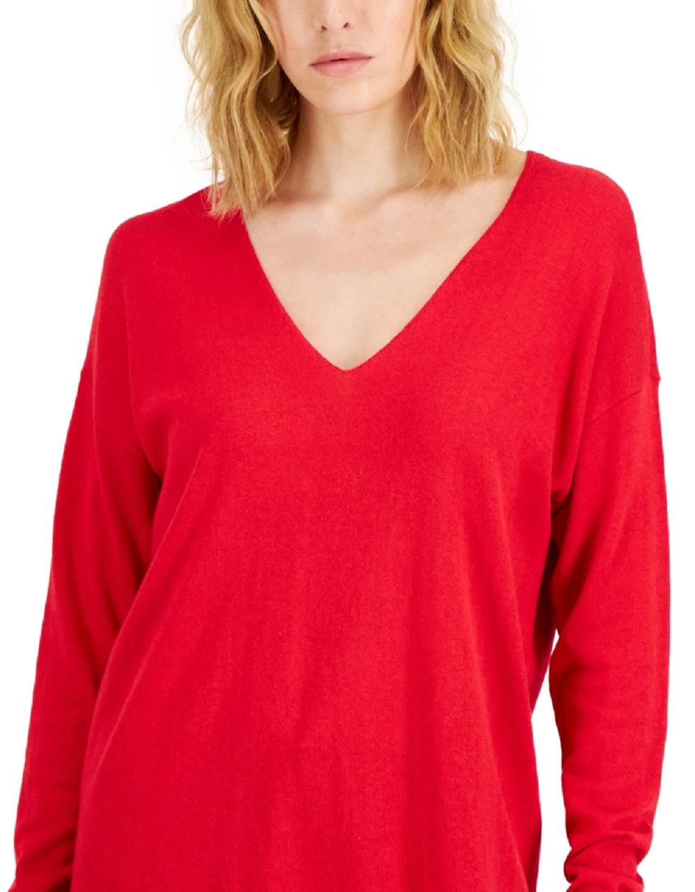 INC International Concepts Women's Solid V Neck Sweater Red Size X-Large