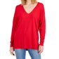 INC International Concepts Women's Solid V Neck Sweater Red Size X-Large