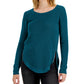 INC International Concepts Women's Waffle Knit Side Zip Tunic Sweater Blue Size Small
