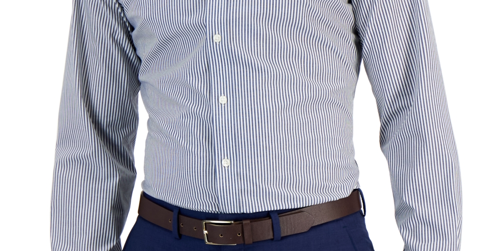 Club Room Men's Slim Fit 4 Way Stretch Stripe Dress Shirt Blue Size XX-Large