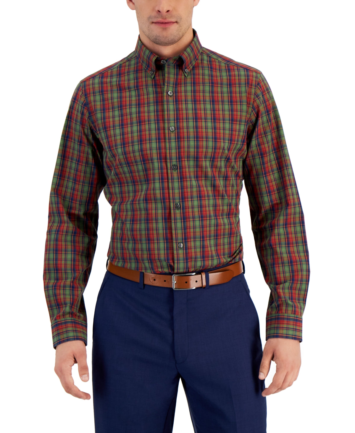 Club Room Men's Plaid Slim Fit Dress Shirt Red