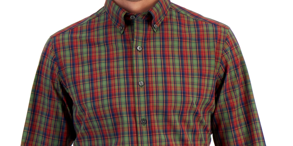 Club Room Men's Plaid Slim Fit Dress Shirt Red